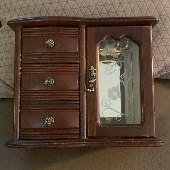 Brown Wooden Jewelry Box with Mirror - Picture 4 of 7